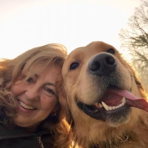 Susan Shanahan and dog, Ronnie the golden retreiver